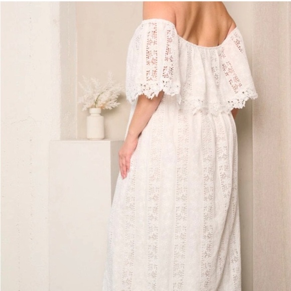 Baltic Born - Soieblu ivory white off the shoulder eyelet lace maxi dress Sz L - Picture 3 of 12